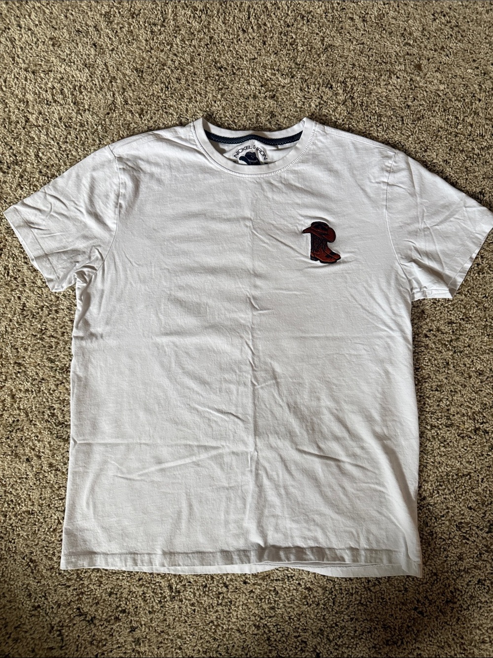 White Short-Sleeve Crew Neck T-Shirt with Chest Patch